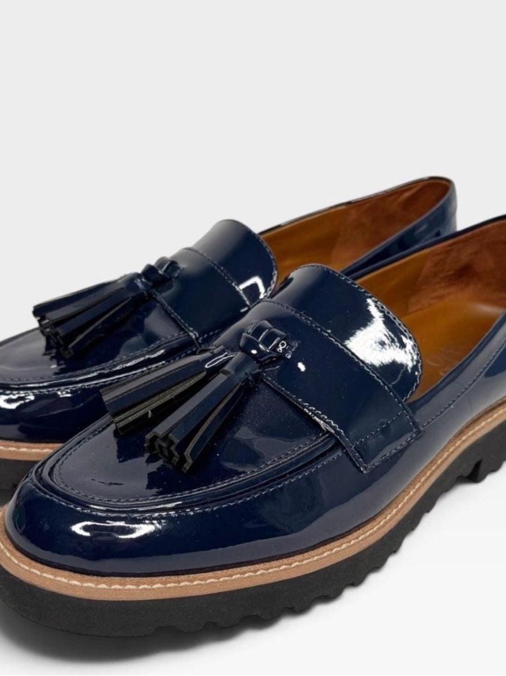 Patent Leather Tassel Loafers for Men in Navy
